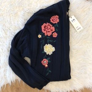 Navy Floral Embroidered Long Sleeve Open Cardigan